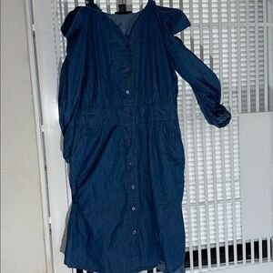 Blue Jean  Button-Front Cold Shoulder Dress